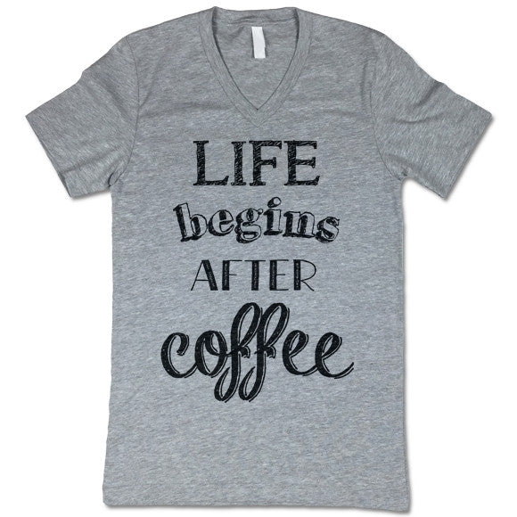 Life Begins After Coffee Unisex V-Neck T-Shirt